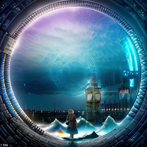 A final poignant image of Bilbo, holding the glittering Arkenstone, stepping into the magical portal with a final wave at Holmes, the warm glow of the portal enveloping him while the iconic London skyline fades behind.